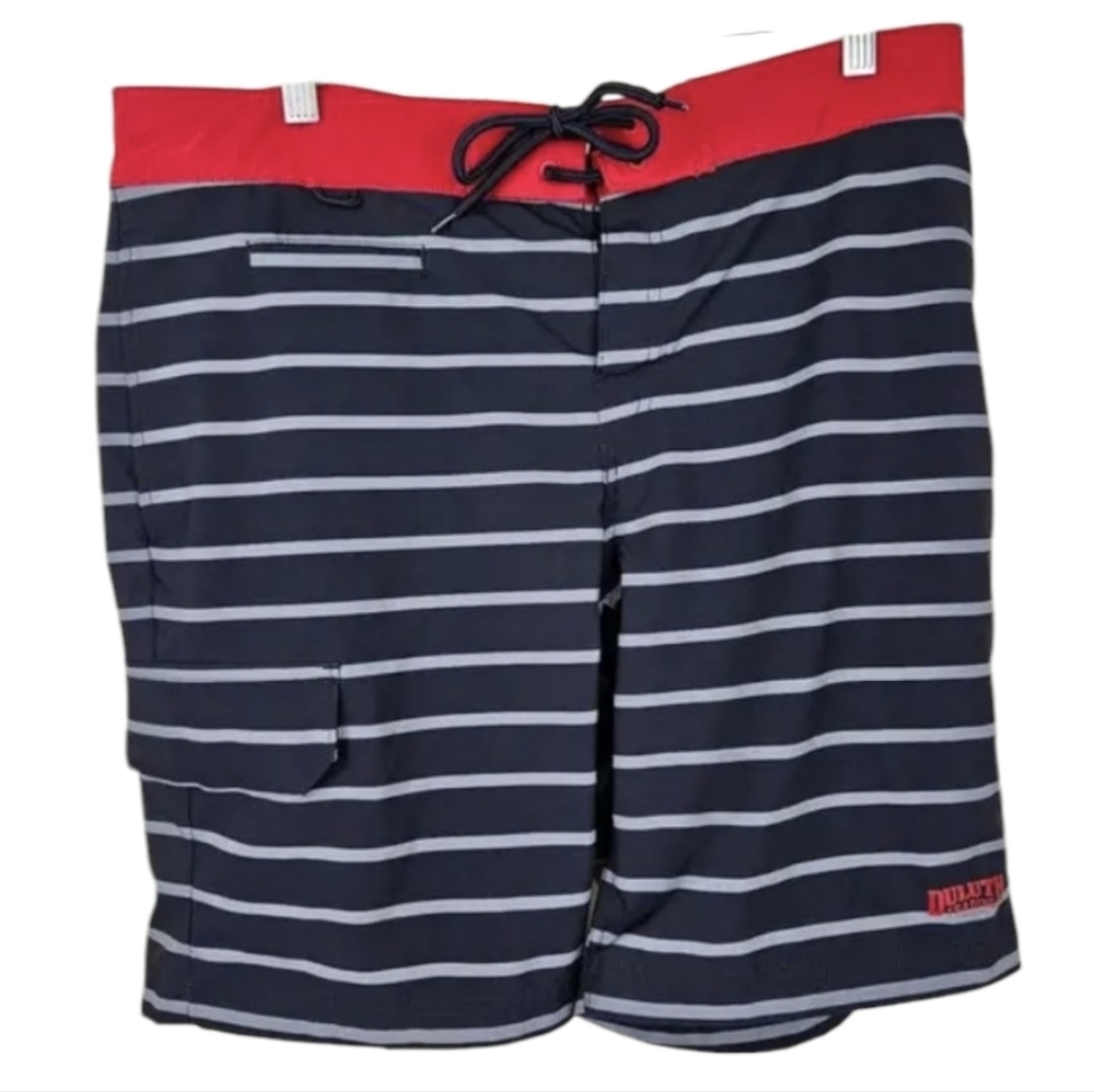 DULUTH TRADING Navy/Red Bull Moose Mens 48 Striped 9" Board Shorts DuluthFlex